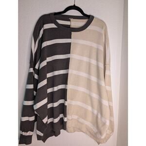 Free People Uptown Oversized Sweater Tan Black Striped M